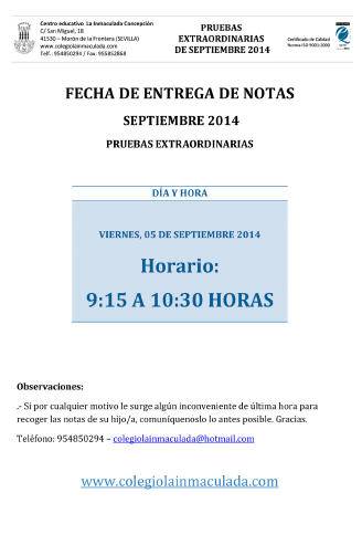 Recogida de notas en septiembre 2014