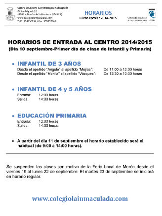 Horario de entrada Infantil-Primaria 14-15