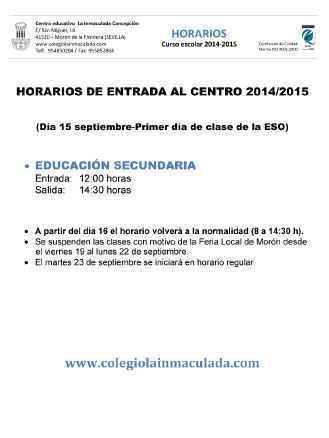 Horario de entrada Secundaria 2014-2015